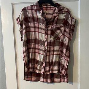 Como Vintage Plaid Button Down Shirt - Red, Pink, Brown
